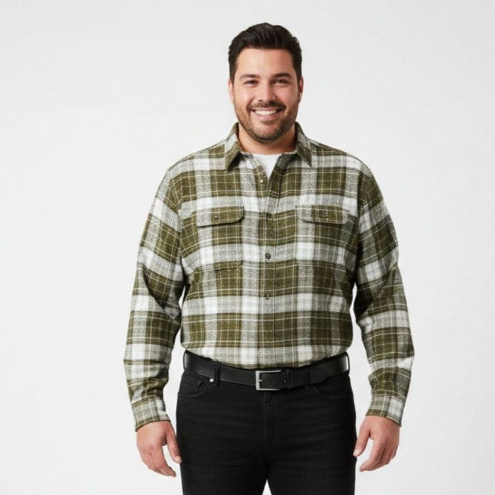 RedHead Men's Brown & Black Flannel Long Sleeve Plaid Checks Button Shirt 2XLT